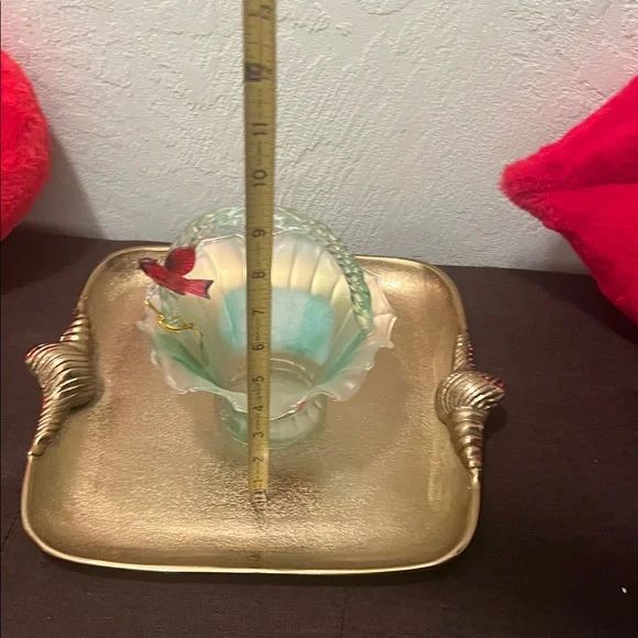 #1568**Elegant Glass Basket with Red Bird Accent. Accepting Reasonable Offers - Picture 6 of 15